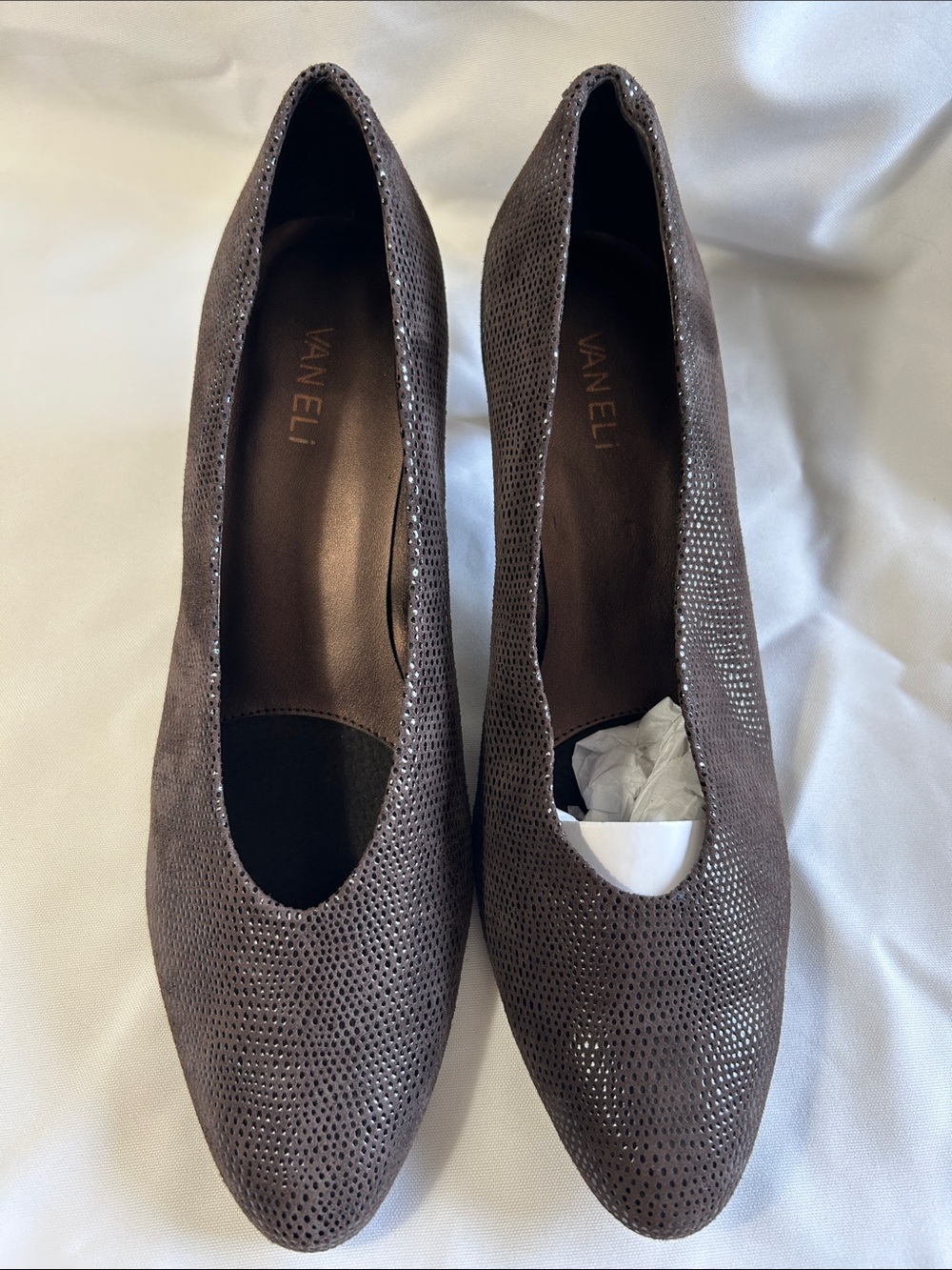 Vaneli Brown Textured Pointed-Toe Pumps